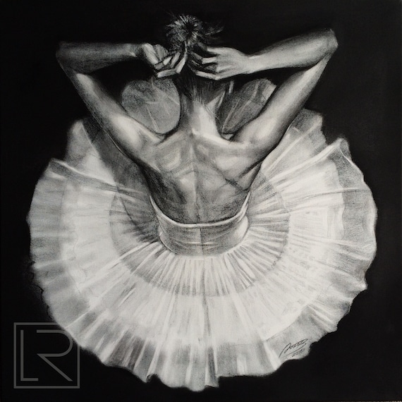Ballerina Charcoal Drawing on Canvas |