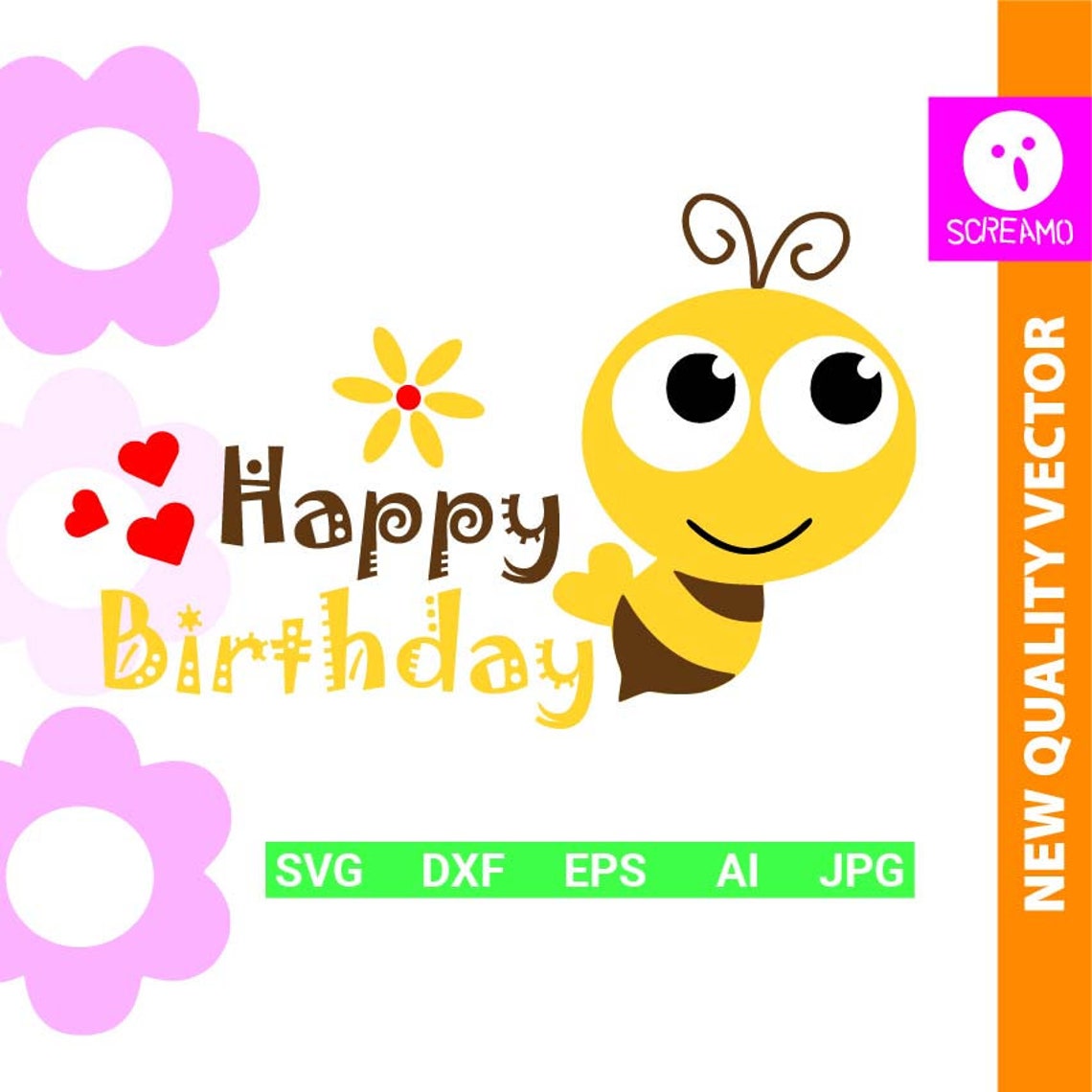 HAPPY BIRTHDAY SVG Bee Bee Svg Kids Design Happy Bee Cut | Etsy