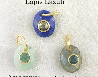 Gemstone Double Stone Pendant, Gold Vermeil Pendants Connector, Birthstone Charms For Jewelry, Fashion Jewelry DIY Charms, Selling Per Piece