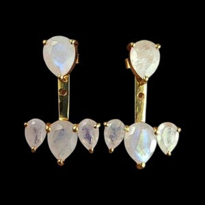 Pendientes de piedra lunar arcoíris para mujer, aretes de piedra lunar hechos a mano, joyería de oro vermeil, regalo para ella, aretes de plata 925