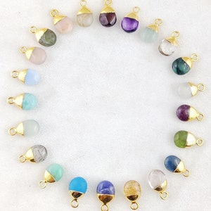Gemstone Tumble Charms, 18K Gold Electroplated Smooth Tumble Charms, Electroplated Tumble Pendants, Birthstone Tiny Charms,  Selling Per Pcs