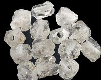 Herkimer diamantpärlor i grov form, borrade Herkimer diamantpärlor, råa Herkimer kristallpärlor, 8-10 mm Herkimer diamantpärlor, borrade pärlor