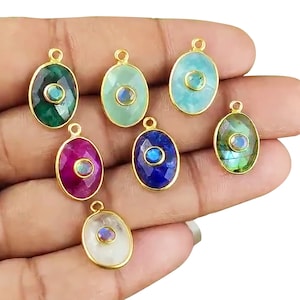 Gemstone Oval Bezel Pendant, For Jewelry Making, Gold Vermeil 925 Silver, Double Stone Bezel Pendant, Jewelry Findings Charms, Sell Per Pcs