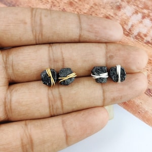 Raw Tourmaline Stud Earring, Healing Crystal Stud Earrings, 925 Sterling Silver Stud Earring, Tourmaline Earring, Rough Crystal Earring Stud