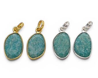 Amazonite Gemstone Pendant, 925 Sterling Silver Bezel Uneven Shape Pendant, Jewelry Making Supplies, DIY Necklace Charm