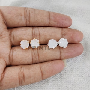 Rough Rainbow Moonstone Earring Stud, Moonstone Prong Set Earrings, Gemstone Jewelry, Rough Stone Stud, Birthstone Jewelry, Crystal Earrings