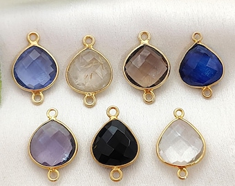 Heart Shape Gemstone Connector, Faceted Stone Gold Bezel Link, Double Loop Charm Connectors, Jewelry Making Supplies, Jewelry  Component