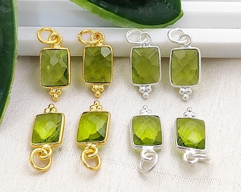 Rektangulär berlock med fasetterad peridotkvarts, hänge i sterlingsilver med bezel, eleganta berlocker, för smyckestillverkning