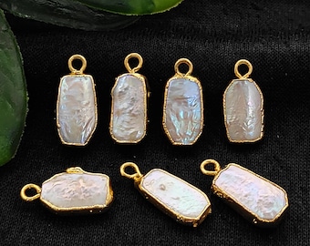 Irregular Freshwater Pearl Pendants/Raw Pearl Pendant Charms/Gold Edge Pearl Drop/Pearls for DIY Jewelry/Boho Necklace Supplies/Sell Per Pcs