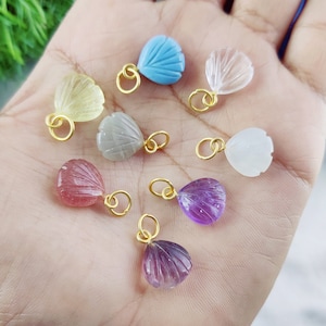 Seashell Carved Pendant | Gold Vermeil 925 Sterling Silver Wire Wrapped Seashell Charms, Gemstone Carving SeaShell Pendant, Silver Pendant