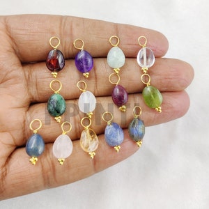 Tumble Wire Wrapped Pendant, 18K Gold Vermeil Sterling Silver Wire Wrapped Birthstone Tumble Charms, Birthstone Pendant, Silver Tumble Charm