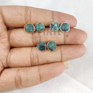 Emerald Stud Earrings, May Birthstone Earrings, Raw Emerald Earrings, Rough Emerald Earrings, Green Crystal Studs, Raw Stone Earrings