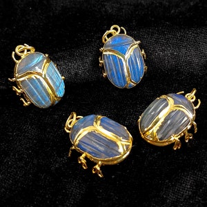 Labradorite Beetle Carving Handmade Pendant For Jewelry Making Carved Labradorite Gold Plated Gemstone Carved Insect Charms - Per Piece