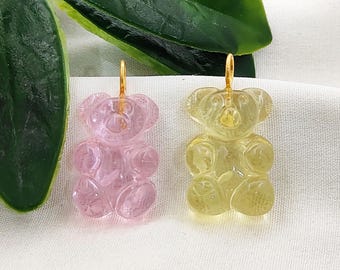 Snidade nallebjörnsberlocker i kvarts, kristallbjörnhänge, kawaii ädelstensdjurssnideri, gör-det-själv-tillbehör