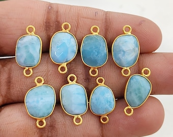 Naturlig Larimar-länkkoppling, Guldfärgade Bezel-kopplingspärlor, Smyckestillverkningstillbehör, Hitta armband och halsband