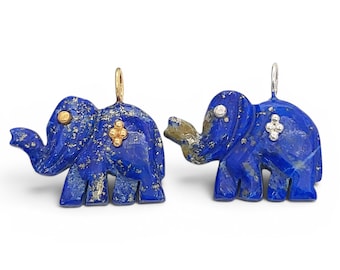 Carved Lapis Lazuli Elephant Pendant, Hand Carving Animal Charm, Lucky Elephant Charms, Prosperity Wisdom Jewelry Gift