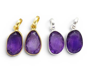 Amethyst Pendant, Sterling Silver Amethyst Charm, Faceted Purple Gemstone Pendants, DIY Jewelry Making Supply