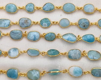 Naturlig Larimar-guldkedja, ojämn ädelstenslänkkedja, smyckesfyndkomponenter, per fot