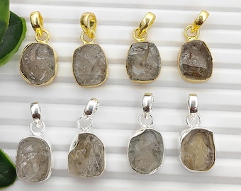 Rå Herkimer diamanthänge, ädelstensberlock med hylsor, smycken med aprils födelsesten, smyckestillverkningstillbehör