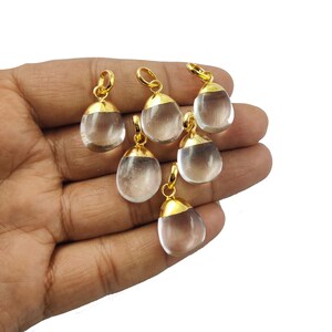 Clear Quartz Large Smooth Gemstone Tumble Pendant, Gold Electroplated Pendant, April Birthstone Pendant.