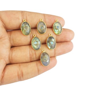 Labradorite Double Stone Bezel Pendants, 14x10mm Oval Gold Vermeil 925 Sterling Silver Bezel 3mm Labradorite Charms, Jewelry Making Charms