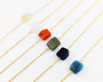 Raw Crystal Beads Necklace, Raw Birthstone Necklace, Rough Drilled Gemstone Necklaces, Gemstone Beads Necklace, Raw Healing Crystal Necklace