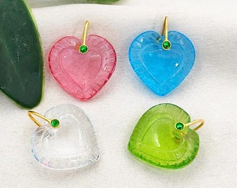 Hängsmycke med snidat ädelstenshjärta, berlock med nypfäste i sterlingsilver, smyckestillbehör för hjärtsnideri