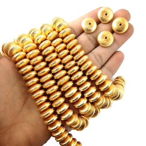Gold Plated Brushed Saucer Shape Spacer Beads Strand - 8 Inches Long Strand