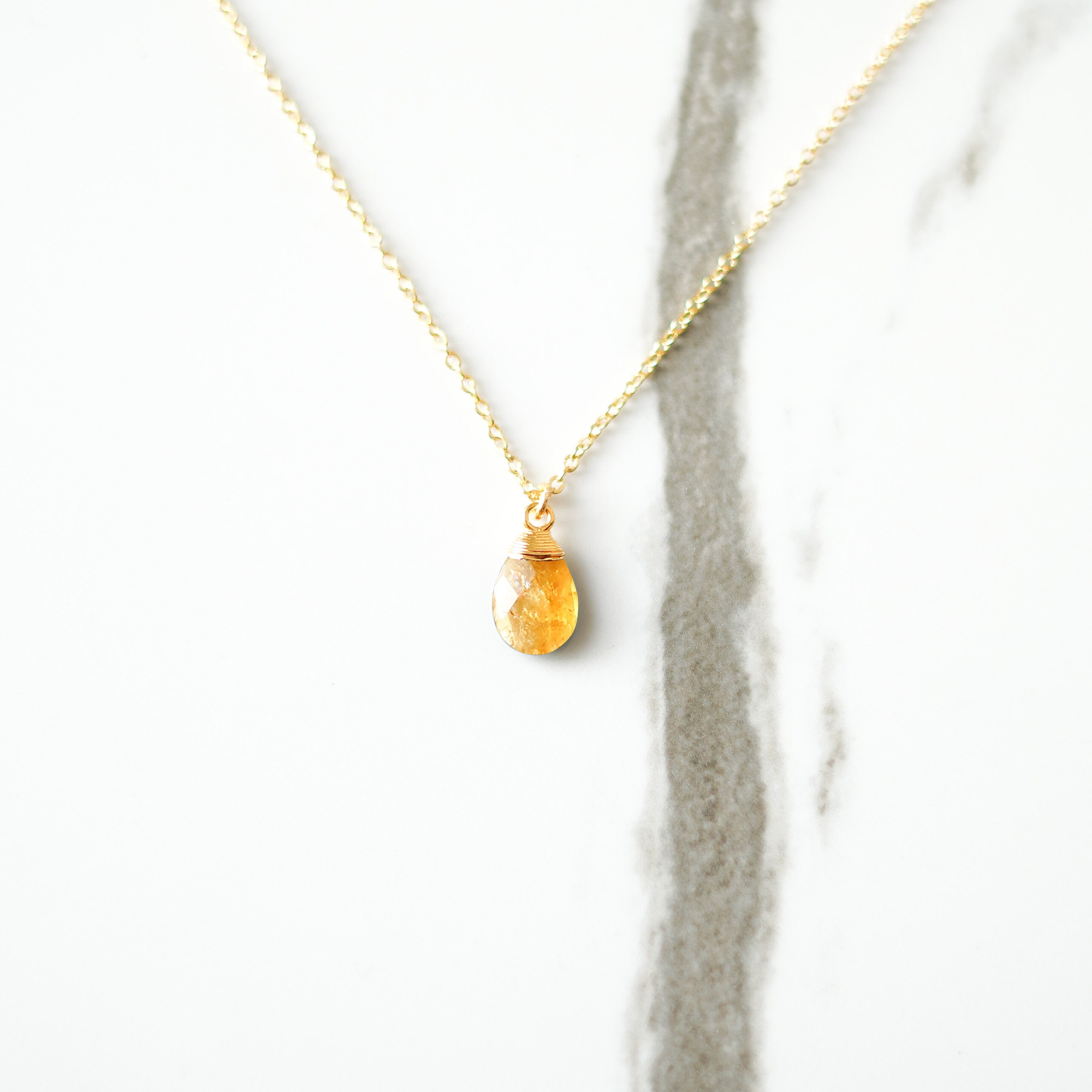Citrine Pear Briolette Necklace 9x13mm 