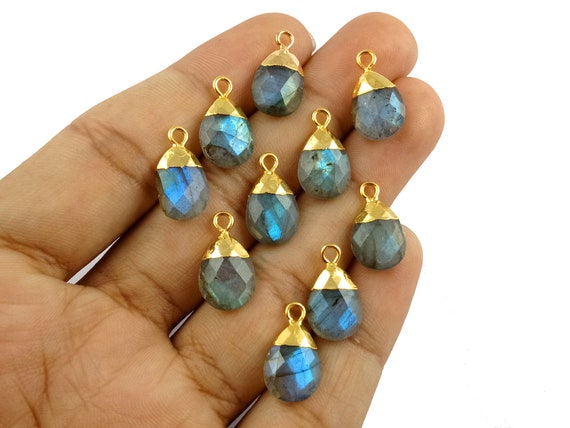 Blue Fire Labradorite Pear, 9x13mm Pear Charm, Gold Electroplated Pendant, Labradorite Pendant, Healing Pendant, Pendant For Necklace