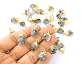 Raw Herkimer Diamond Charms Gold Electroplated Raw Herkimer Diamond Pendant For Making Jewelry Designers Handmade Rough Birthstone Charm 5pc