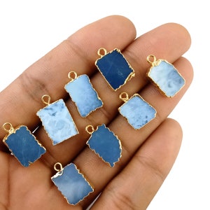 Blue Opal Freeform Slice Charm, Gold Electroplated Pendant, Gemstone Pendant.