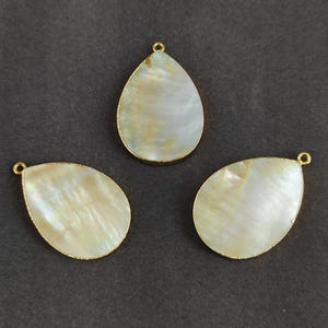 Pear Shape Mother of Pearl Pendant, Jewelry Making Pendant, Gold Electroplated Slice Charms, MOP Pendants, Handmade Jewelry For Women