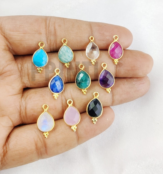 Gemstone Fancy Bezel Charm, Gold Vermeil Bezel Pendant, Fancy Pear