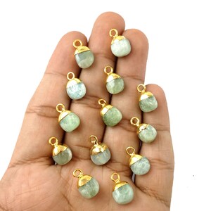 Aquamarine Smooth Gemstone Tumble Pendant, Gold Electroplated Pendant, March Birthstone Pendant.