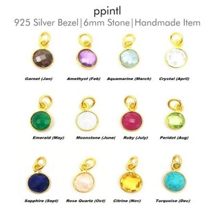 Tiny Birthstone Round Bezel Charms, Birthstone Bezel Charms, 6mm Round Charms, 925 Silver Gold Vermeil Bezel Pendants, Jewelry Making Charms