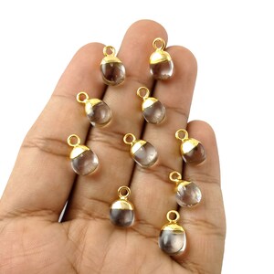 Clear Quartz Smooth Gemstone Tumble Pendant, Gold Electroplated Pendant, April Birthstone Pendant.