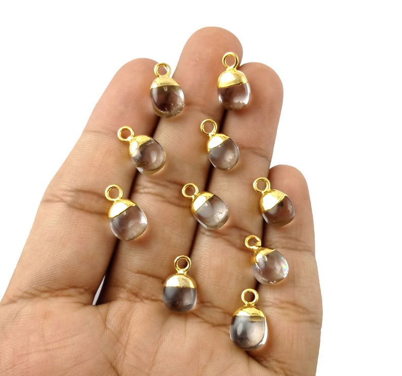 Gold Electroplated Pendant 1 Piece Clear Quartz Smooth Gemstone Tumble Pendant April Birthstone Pendant.