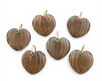 Rökkvarts pumpa snidningshänge, handskuren ädelstensberlock, hantverksmässigt nypfäste accenthänge, smyckestillverkningstillbehör