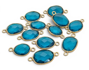 Blue Apatite Quartz Link Connector, Gold Bezel Connector Beads, Jewelry Making Supplies, Bracelet Necklace Finding