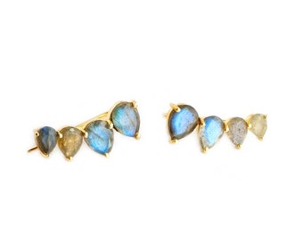 Labradorite Ear Climber, Flashy Blue Labradorite Ear Climber,  925 Sterling Silver Gold Vermeil Ear Climber, Crystal Climber Earring