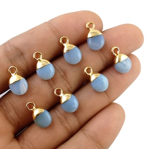 Blue Opal Smooth Gemstone Tumble Pendant, Gold Electroplated Pendant, Gemstone Pendant.