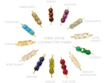 Three Stone Connector Pendant, Birthstone Prong Set Connectors, Jewelry Making Connector Pendants, 6mm Round Faceted Stone Connectors