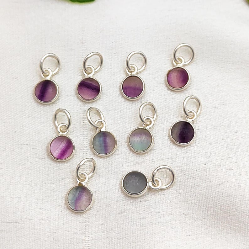 Fluorite Gemstone Pendant, Dull Finish Fluorite Charm, Sterling Silver Pendant, Multi Fluorite Pendant, Gift For Her, Teardrop Pendant, Round Pendant