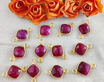 Ruby Connector, Cushion Shape Bezel Connectors, Jewelry Making Charms, Double Bail Connector, Selling Per Piece