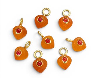 Frosted Finish Carnelian Heart Pendant, Tiny Heart Inlay Charms, Bezel Set Jewelry Charm, DIY Necklace Pendants