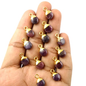 Ruby Smooth Gemstone Tumble Pendant, Gold Electroplated Pendant, July Birthstone Pendant.