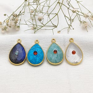Teardrop Gemstone Pendant/Double Stone Pear Pendant/Sterling Silver Bezel Pendant/Artisan Pendant/Birthstone Charm Pendant/Sell Individually