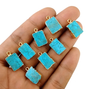 Turquoise Free Form Slice Charm, Gold Electroplated Pendant, Gemstone Pendant.