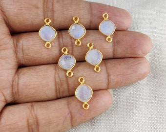 Rainbow Moonstone Connector, Cushion Shape Bezel Connectors, Jewelry Making Charms, Double Bail Moonstone Bezel Connector, Selling Per Piece